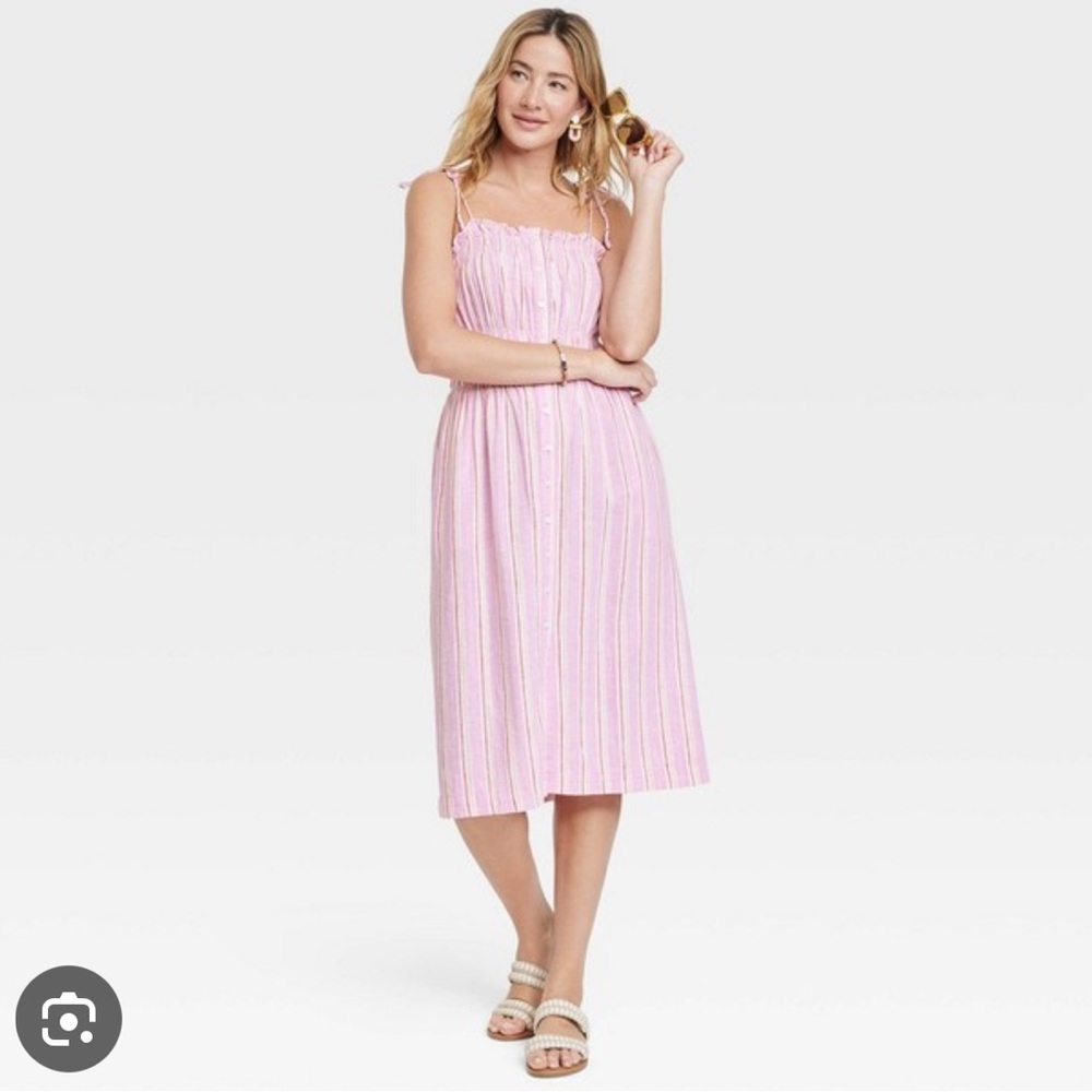 Universal Thread Women’s Pink Striped Linen Midi Dress Size Medium